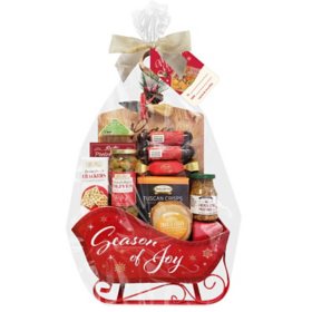 Holiday Sleigh with Charcuterie Board Gift Basket Essentials (34.67 oz.)