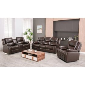 Lawrence 3 Piece Reclining Set Sofa Console Loveseat Glider