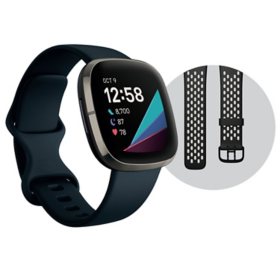 Fitbit Sense Advanced Smartwatch Steel/Black (Large Bundle)