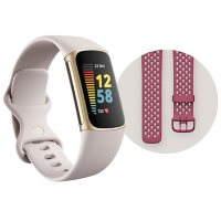 Fitbit Charge 5 Advanced Fitness and Health Tracker with Built-in GPS, Stress Management Tools and 24/7 Heart Rate Bundle, Lunar White, One Size (Bonus Band Included)