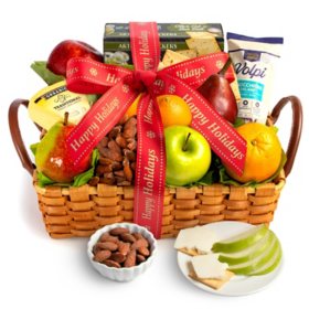Golden State Fruit Happy Holidays Classic Fruit, Cheese and Salami Gift Basket