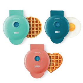 Dash Mini Maker 3-Pack Gift Set, Mini Waffle Maker + Mini Heart-Shaped Waffle Maker + Mini Maker Griddle