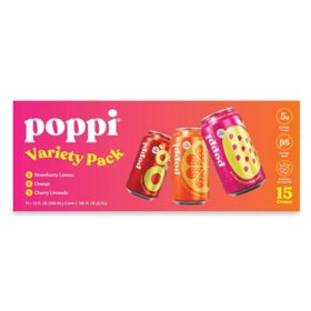 poppi Prebiotic Soda Fruit Variety Pack 15 pk., 12 fl. oz.