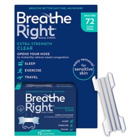 Breathe Right Extra Strength Nasal Strips, For Sensitive Skin, Clear, 72 ct.