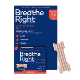 Breathe Right Extra Strength Nasal Strips, Tan, 72 ct.