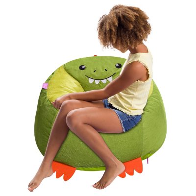 Your Zone Kids Soft Plush Dinosaur Bean Bag Chair, Grey