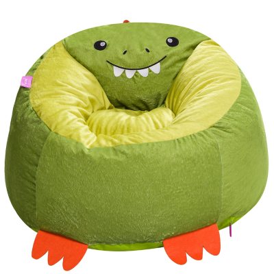 Your Zone Kids Soft Plush Dinosaur Bean Bag Chair, Grey