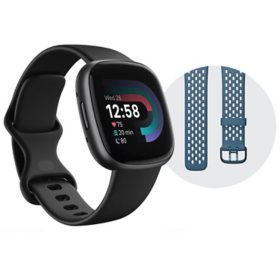 Fitbit Versa 4 Fitness Smartwatch Bundle Black/Graphite, One Size - Large Bonus Band Included
