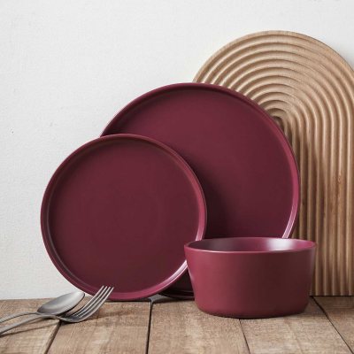 Stone Lain Chelsea 24-Piece Dinnerware Set Stoneware, Service for 8, Purple