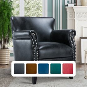 Hallie Club Top-Grain Leather Chair, Assorted Colors