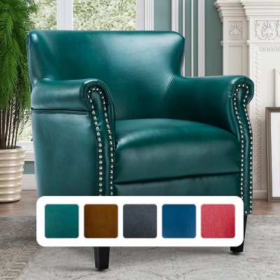 Blue leather best sale club chair