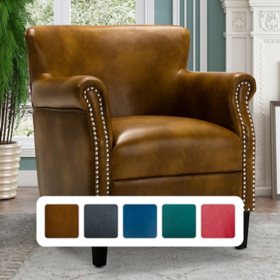 Hallie Club Top-Grain Leather Chair, Assorted Colors