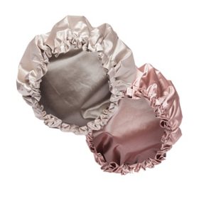 Mend Satin Shower Cap & Sleep Bonnet, Champagne & Blush, 2 pk. 