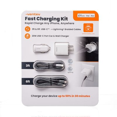 Ventev Fast Charging Kit with PD Car & Wall Chargers + 3ft & 6ft USB-C to  Lightning Cables - Sam's Club