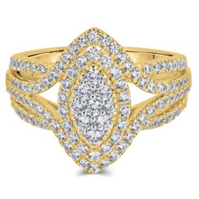 1.00 CT. T.W. Round Cut Marquise Shape Halo Diamond Ring in 14K Gold