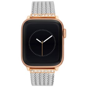 Anne Klein Stainless Steel Mesh Bracelet Band in Silver and Rose Gold-Tone with Premium Crystals for Apple Watch®		