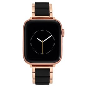 Anne Klein Stainless Steel Mesh Bracelet Band in Black and Rose Gold-Tone with Premium Crystals for Apple Watch®		