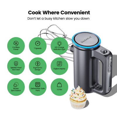 NutriChef Cordless Portable Rechargeable Electric Kitchen Hand Mixer