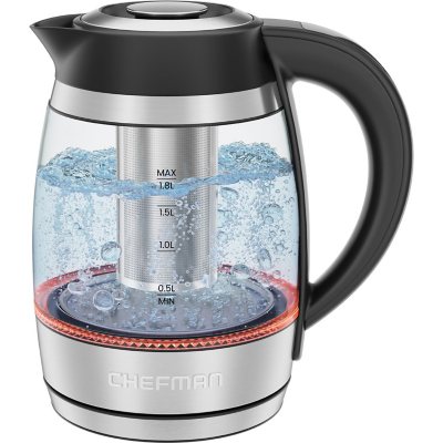 Chefman Fast Boiling 1.8L Electric Glass Kettle, Removable Tea