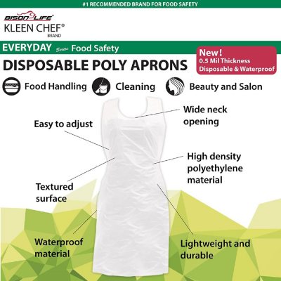 CLOSEOUT - SafePro AMBULK White Plastic Disposable Aprons, 1000/CS