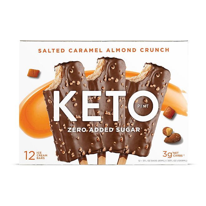 Keto Pint Salted Caramel Almond Crunch Ice Cream Bars, Frozen, 3 oz., 12 ct.