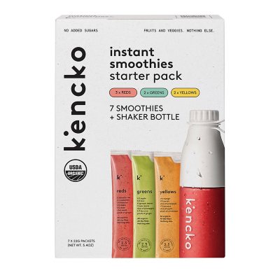 Kencko Shaker Bottle + Instant Smoothie Starter Pack - 1 Bottle, 1