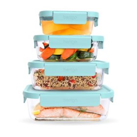 Bentgo 8-Piece Leak-Proof Glass Food Storage Set, Soft Aqua	