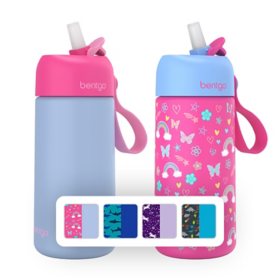 Bentgo 2-Pack Kids Stainless Steel 14 oz Water Bottle Set, Assorted Designs