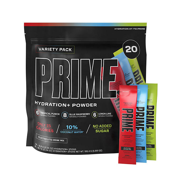 Prime Hydration+ Electrolyte Powder Mix Sticks Variety Pack, 20 pk.