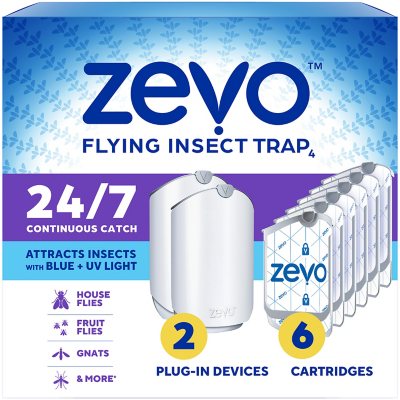 Zevo Flying Insect Trap Fly Trap 2 devices   6 refills cartridges