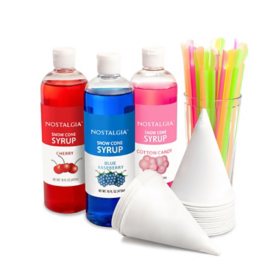 Nostalgia Premium 16-Ounce Snow Cone Syrups, Cups and Spoon-Straws Party Kit		