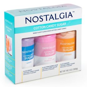 Nostalgia Cotton Candy Flossing Sugar - Grape, Pink Bubble Gum, Orange - 3 Pack