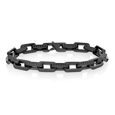 Men's Stainless Paperclip Bracelet:- Black Spinel + Gunmetal