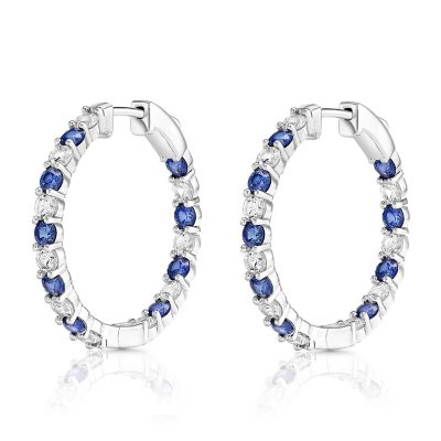 Lab Created White Sapphire Huggie Hoop Earrings- Blue Sapphire, Medium:- Blue Sapphire, Medium