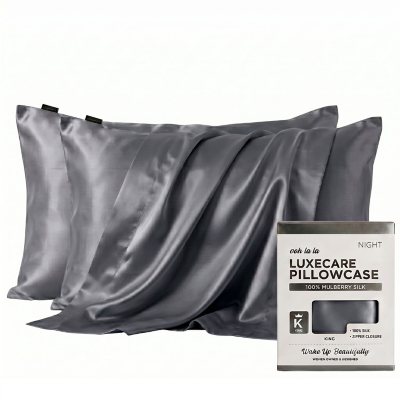 NIGHT Luxe Care 600TC 100% Silk Pillowcase 2-Pack:- King, Gunmetal