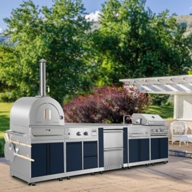 Thor Kitchen 5-piece Stainless Steel Outdoor Kitchen with 30“ Drop In Grill, Outdoor Refrigerator, Pizza Oven, Sink Cart and Griddle