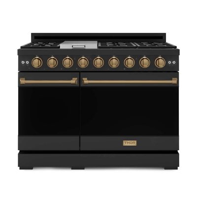 Thor Gordon Ramsay Series 48-Inch Professional Gas Range w/ Pro-Style Knobs - Black:- Black