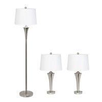 Elegant Designs Tapered 3-Pack Lamp Set with White Shades, Brushed Nickel