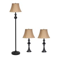 Elegant Designs Traditionally Crafted 3 Pack Lamp Set (2 Table Lamps, 1 Floor Lamp) with White Shades, Gray