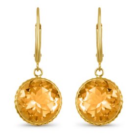 Round  Cut Gemstone Earrings in 14K Yellow Gold