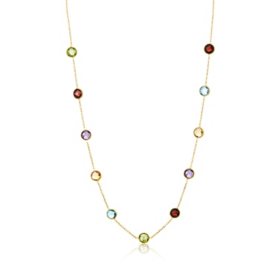 Multi Gemstone Station Necklace in 14K Yellow Gold