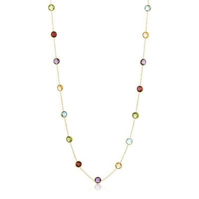 Multi Gemstone Station Necklace in 14K Yellow Gold - Sam's Club