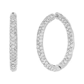 3.00 CT. T.W. Pavé Diamond Hoop Earrings in 14K White Gold