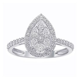 0.70 CT. T.W. Pear Shaped Diamond Halo Ring in 14K White Gold