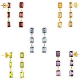 Emerald Cut Gemstone Dangle Earrings in 14K Gold