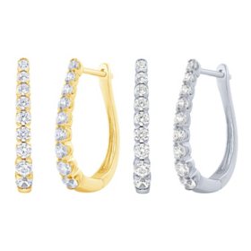 Round Cut Oval Shape Diamond Hoop Earrings in 14K Gold