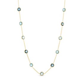 Multi Gemstone Station Necklace in 14K Yellow Gold