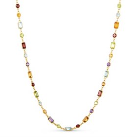 Multi-Gemstone Station Necklace in 14K Gold