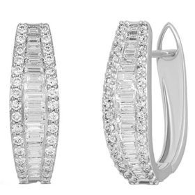 1.25 C.T. TW Baguette Cut Diamond Hoop Earrings in 14K Gold