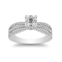 Superior Quality Collection 1.20 CT. T.W. Round Shaped Diamond Engagement Ring with Three Row Band in 18K White Gold (I, VS2)		